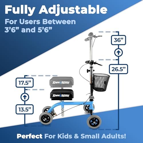 KneeRover Kids Knee Walker, Light Blue - Child Knee Scooter, for Small Adults, Foot Surgery & Broken Foot, Ankle Injuries
