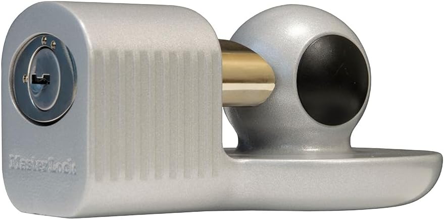 Master Lock Silver Trailer Hitch Lock, Trailer Tongue Lock for RV, Horse Trailer, or Utility Tool Trailer, 377DAT