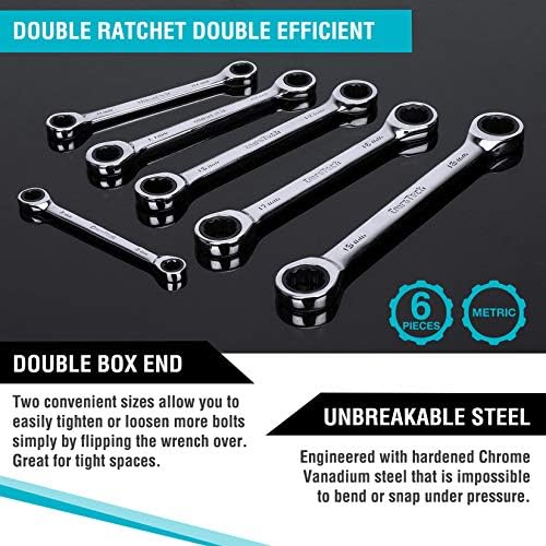 DURATECH Double Box End Ratcheting Wrench Set, SAE, 5-Piece, 5/16" to 7/8"