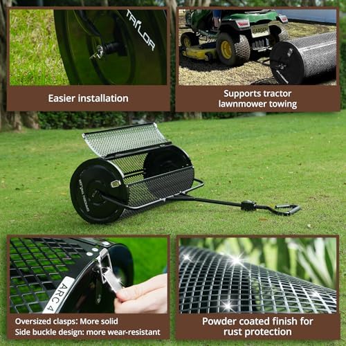 Compost Spreader 24 Inch Peat Moss Spreader with Installation Support Accessories, Metal Mesh Roller Lawn Spreader for Top Soil, Manure, Mulch, Top Dressing - Garden spreaders for lawns