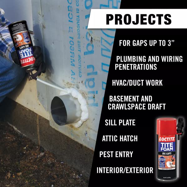Loctite Tite Foam Big Gaps Spray Foam Sealant, 12 fl oz Can, 1 Pack - Polyurethane Expanding Insulation