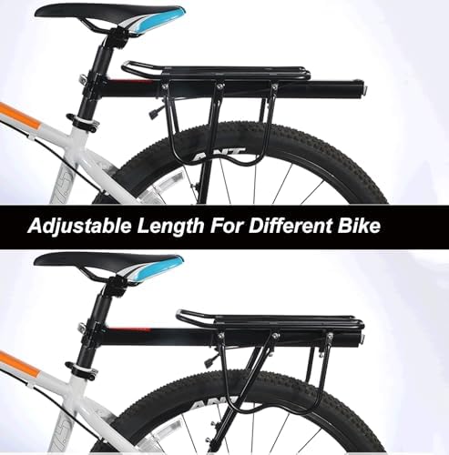Dirza Rear Bike Rack Bicycle Cargo Rack Quick Release Adjustable Alloy Bicycle Carrier 115 lbs Capacity Easy to Install Black