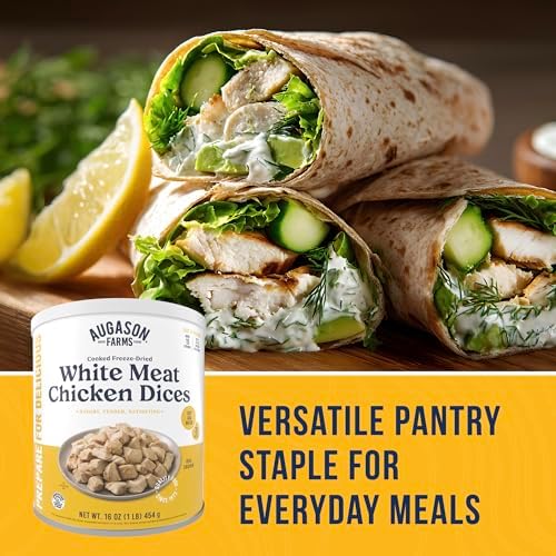Augason Farms Cooked Freeze Dried White Meat Chicken Dices Can | Emergency Food Supply, Everyday Meals, 15 Servings