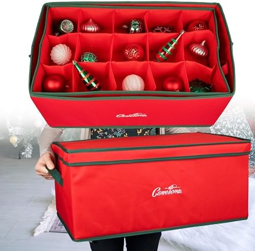 Camerons Christmas Ornament Storage Container Organizer with 2 Removable Trays and 30 XL Decoration Storage Compartments (22.5" x 13.5" x 10")
