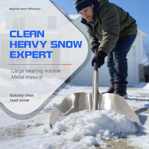 KOLEIYA Aluminum Snow Shovel Heavy Duty, 45-Inch Large Capacity Metal Scoop for Driveway, 3.7lbs Lightweight with Fiberglass D-Handle, Blue