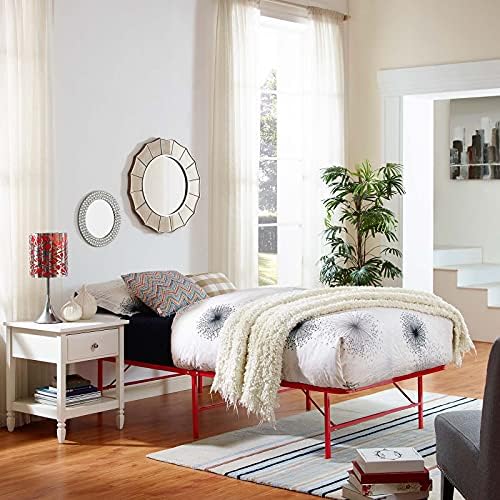 Modway Horizon Queen Bed Frame In Gray - Replaces Box Spring - Folding Metal Mattress Bed Frame