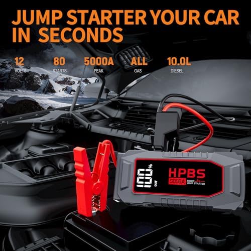 5000A Jump Starter with Air Compressor, Portable Car Battery Jump Starter with 150 PSI Tire Inflator for Up to 10.0L Gas and 8.0L Diesel Engines, 12V Jump Box Battery Charger Booster(Red)