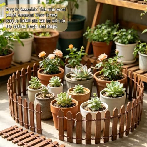 Markeny 4 Pack 35.4 Inche Long Fairy Garden Fence, White Wood Picket Fence, Decorative Fence for Miniature Garden, Fairy Garden Ornaments