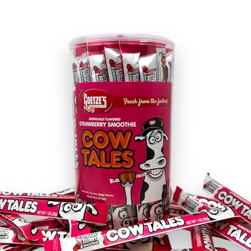 Goetze's Candy Strawberry Smoothie Cow Tales - 2.25 Pound Canister (36 Ounces) - Fresh from the Factory