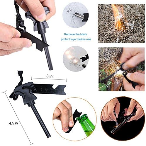 XUANLAN Emergency Survival Kit 13 in 1, Outdoor Survival Gear Tool with Survival Bracelet, Fire Starter, Whistle, Wood Cutter, Water Bottle Clip
