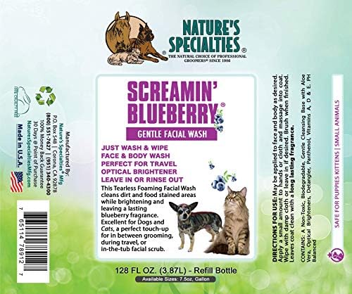 Nature's Specialties Screamin' Blueberry Dog Gentle Facial Wash for Pets, Natural Choice of Professional Groomers, Optical Brightener, Made in USA