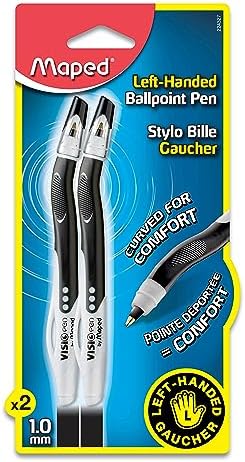 Maped - Visio - Left-handed ballpoint pens - Black ink - 2 count | Smudge-Resistant Quick Dry Technology - Ergonomic Comfort Grip - Smooth Consistent Writing - School Office Home Use