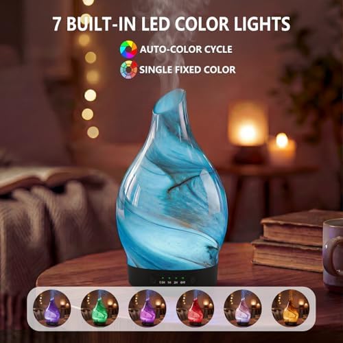 Aromatherapy Essential Oil Diffuser for Home- Art Glass Diffuser for Essential Oils with Waterless Auto Shut-Off 4 Timer 7 Colors LED Night Light