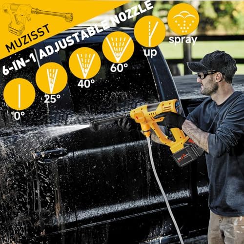 1100PSI Cordless Car Washer, Portable Battery Powered Cleaning Tool | 10-Speed Adjustment, Battery Level Display, 6-in-1 Nozzle