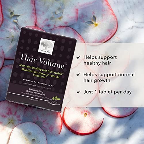 NEW NORDIC Hair Volume Daily Biotin Support Supplement | 90 Tablets | Daily hair supplement tablets made with biotin and Annurka apple extract for simple incorporation into your daily routine