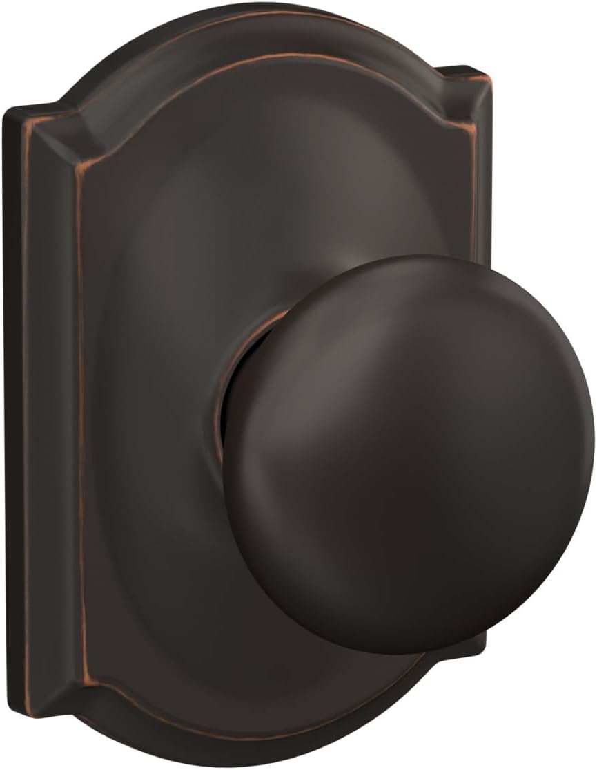 Schlage Plymouth Bed/Bath Privacy Door Knob with Lock, Satin Nickel | Interior bedroom or bathroom door knob with push button lock, Easy to install, Certified durability, Universal fit