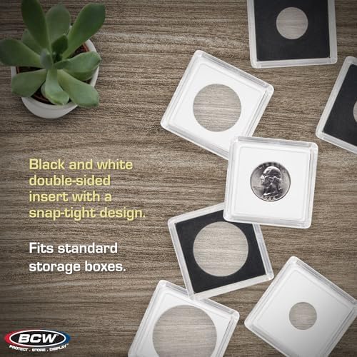 BCW 2x2 Coin Snap - 25 ct Penny Holder | Archival Safe Coin Protector | Crystal Clear Polystyrene Coin Display Case | Ideal for US Lincoln Penny | Coin Holders for Collectors
