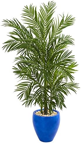 Nearly Natural 5.5ft. Areca Palm Artificial Tree in Blue Planter