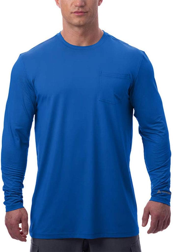 Arctic Cool Men’s Crew Neck Instant Cooling Pocket Workwear Moisture Wicking Performance UPF 50+ Sun Protection Long Sleeve Shirt | Lightweight