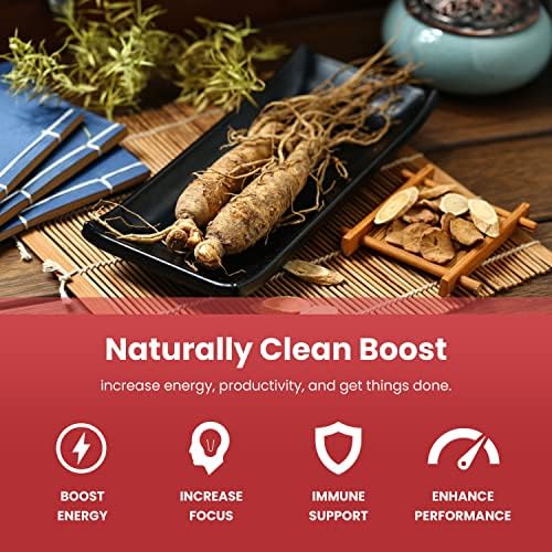 NutraChamps Korean Red Panax Ginseng Capsules | Extra Strength Ginsenosides for Energy, Focus, Performance, Vitality & Immune Support | Korean Ginseng Root Extract for Men (120)