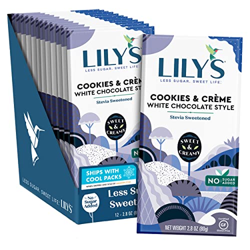 LILY'S Cookies and Creme White Chocolate Style No Sugar Added, Sweets Bars, 2.8 oz (12 Count)