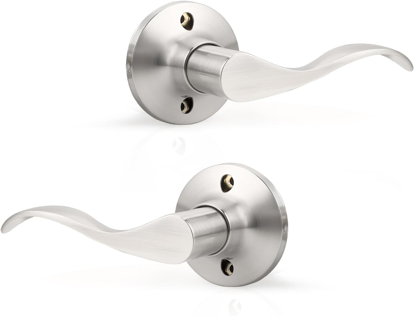 GOBEKOR 1 Pack Privacy Door Levers Brushed Nickel Lever Door Handles Interior for Bedroom and Bathroom Door Locks Wave Door Handles