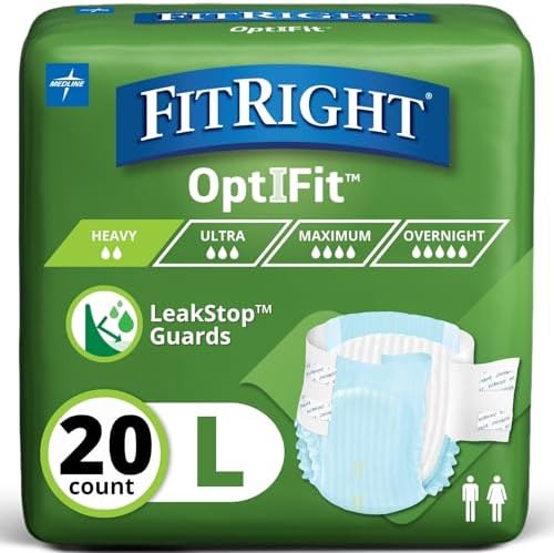 FitRight Adult Diapers, Extra+ Heavy Absorbency, M (Waist Size 32in-44in), 80 Count, OptiFit Incontinence Briefs for Men and Women, Disposable, Moisture-Wicking, Leak Protection,