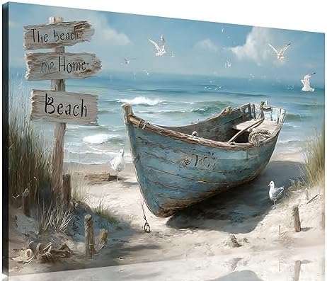 TutuBeer 3 Panel Beach Canvas Wall Art for Home Decor Blue Sea Sunset White Beach Painting the Picture Print on Canvas Seascape the Pictures for Home Decor Decoration,Ready to Hang