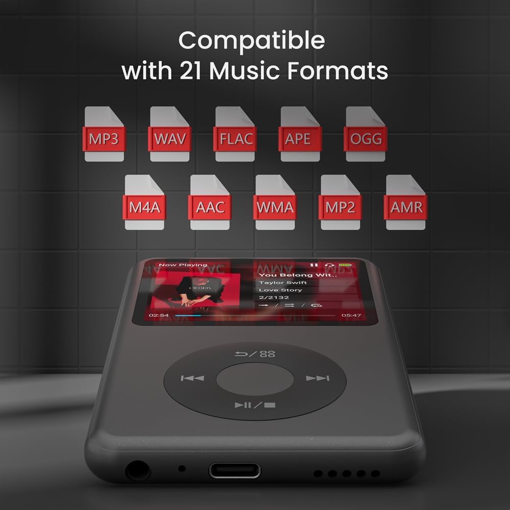 MP3 Player with Bluetooth 128GB Portable Music Digital Players Supports Playlist Audiobook Video Nice Gadget for Kids Black