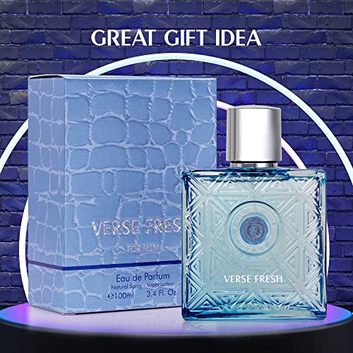 NovoGlow Verse Fresh for Men - 3.4 Fl Oz Eau De Parfum Spray for Men - Long Lasting Citrusy Floral & Woodsy Fragrance Smell Fresh All Day Long Gift