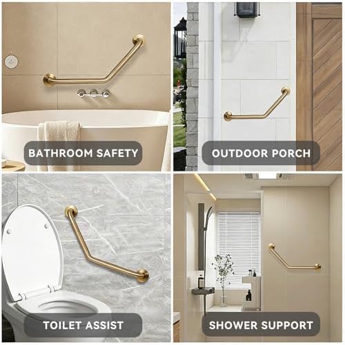 20 Inch Bathroom Grab Bar, Satin Brushed Nickel Angled Grab Bar with Anti-Slip Knurled Grip, Stainless Steel Bath Balance Bar, 1.0" Tube Safety Hand Rail Support, Handicap Elderly Assist Bath Handle