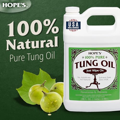 HOPE'S 100% Pure Tung Oil, Food Safe, Premium Waterproof Natural Wood Finish and Sealer for Indoor and Outdoor Projects,128 Fl Oz, 1 Pack