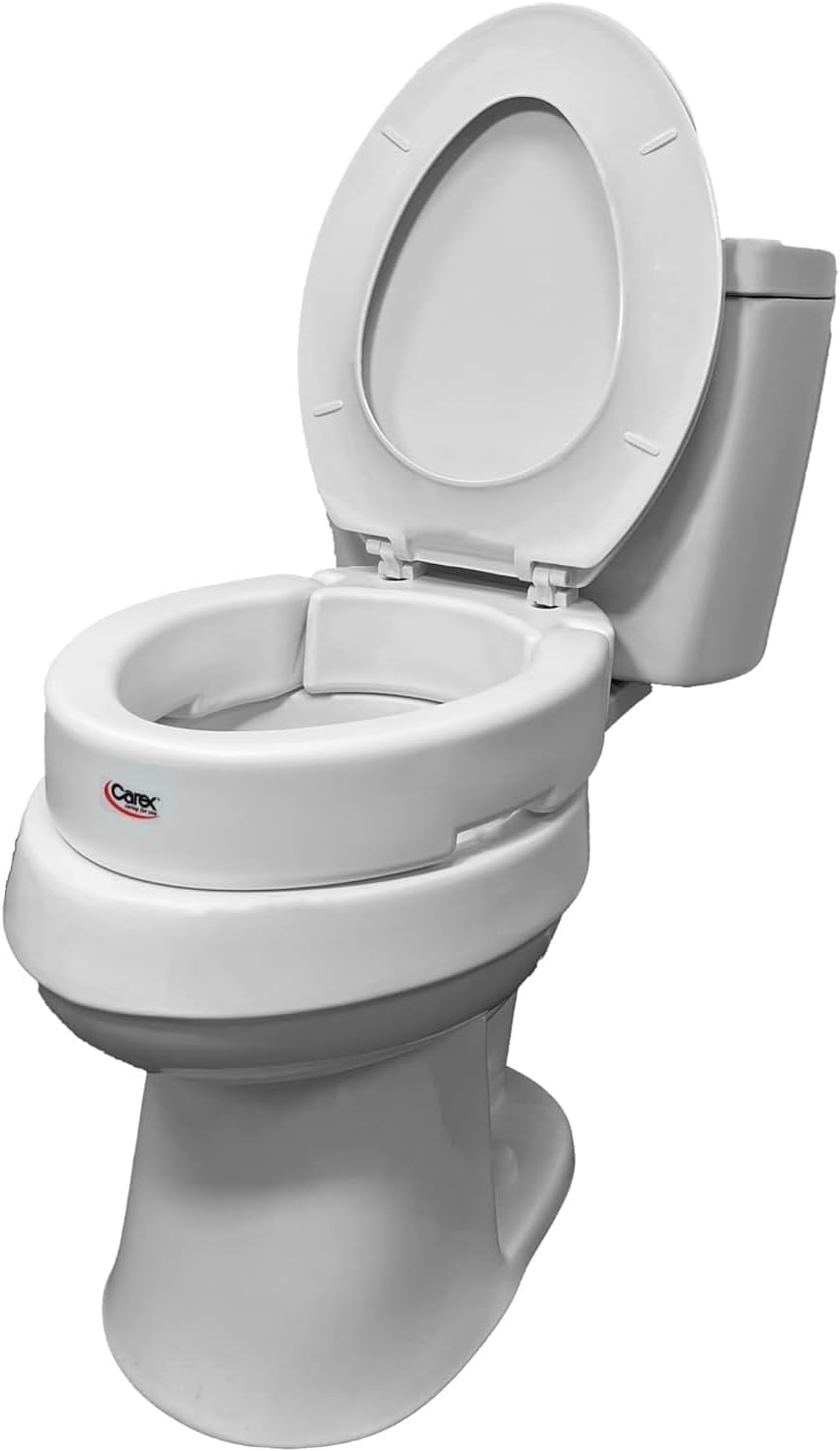 Carex Hinged Round Raised Toilet Seat Riser, Adds 3.5 Inches of Height, 300 lbs Capacity, Elevating and Raising Seat for Elderly and Handicap, Universal, Slip-Resistant, White.