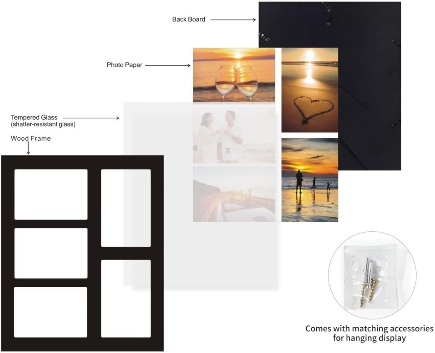 4x6 5-Opening Collage Picture Frame Black Wood