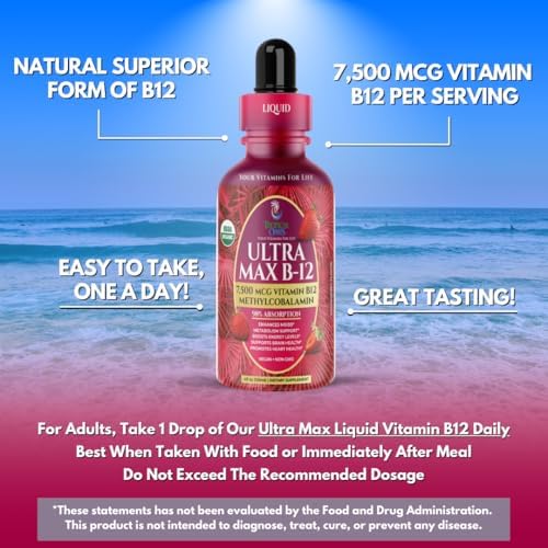 ULTRA MAX B12 | Max Potency 5000mcg Vitamin B12 Sublingual Liquid Drops | Methyl B12 (Methylcobalamin) | Max 98% Absorption Rate | Increase Energy &