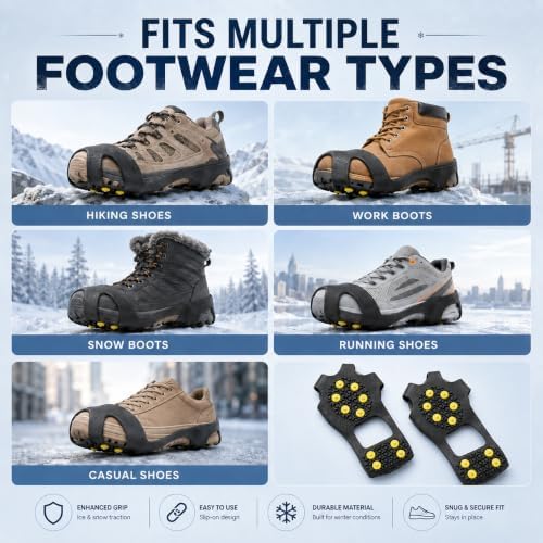 Ice Cleats for Shoes and Boots, Ice Snow Traction Cleats Grippers, Non Slip Shoe Ice Grippers