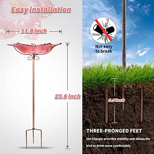 MUMTOP Glass Bird Bath Outdoor Birdfeeder Blue Flower Bowl with Metal Stake
