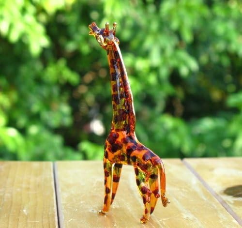 Handmade Mini 3.5" Blown Glass Giraffe Savannah Figurines Figures Art, Collectible Dollhouse Gift Ideas, Miniature Safari Animals