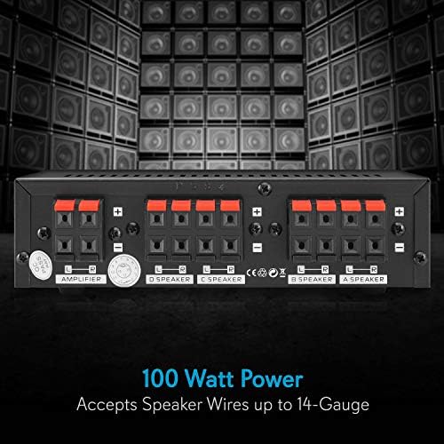 Premium New and Improved 4 Zone Channel Speaker Switch Selector Switch Box Hub Distribution Box for Multi Channel High Powered Stereo Amplifier