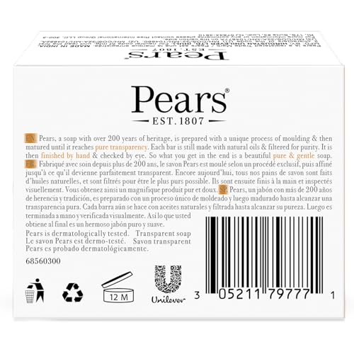 Pears Soap, Pure & Gentle with Natural Oils, 2-Pack – Transparent Amber Glycerin Soap for Pampered, Glowing Skin, 3.53 Oz Ea