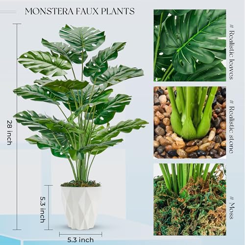 Toopify 19" Artificial Monstera Plant, Fake Plants for Indoor Outdoor Decor