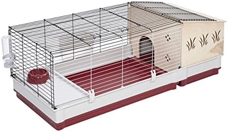 MidWest Homes for Pets 158 Wabbitat Deluxe Rabbit Home, Rabbit Cage, 39.5 L x 23.75 W x 19.75 H Inch, Maroon/White