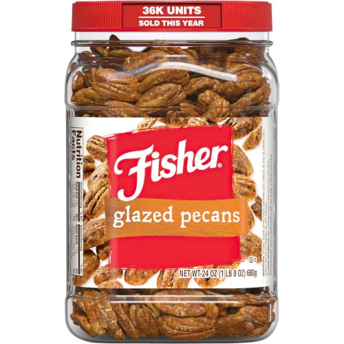 Fisher Snack Glazed Pecans Candied, 24 oz, Pack of 1 | Junior Mammoth Candied Pecans, Perfect For Gifting Or Personal Enjoyment, Crunchy, Irresistibly Sweet
