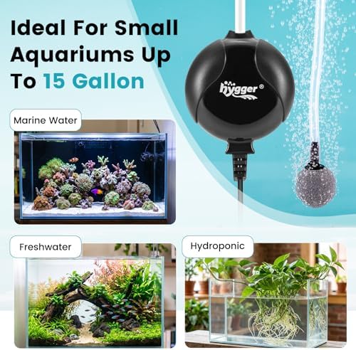 hygger Quiet Aquarium Air Pump 1.5 Watt Energy Saving Mini Oxygen Pump for 1-15 Gallon Fish Tank with Accessories White
