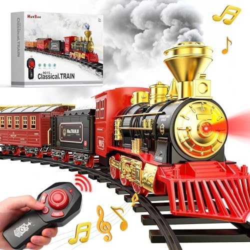 Hot Bee Train Set, Train Toys with Smoke, Lights, Sound and Train Tracks