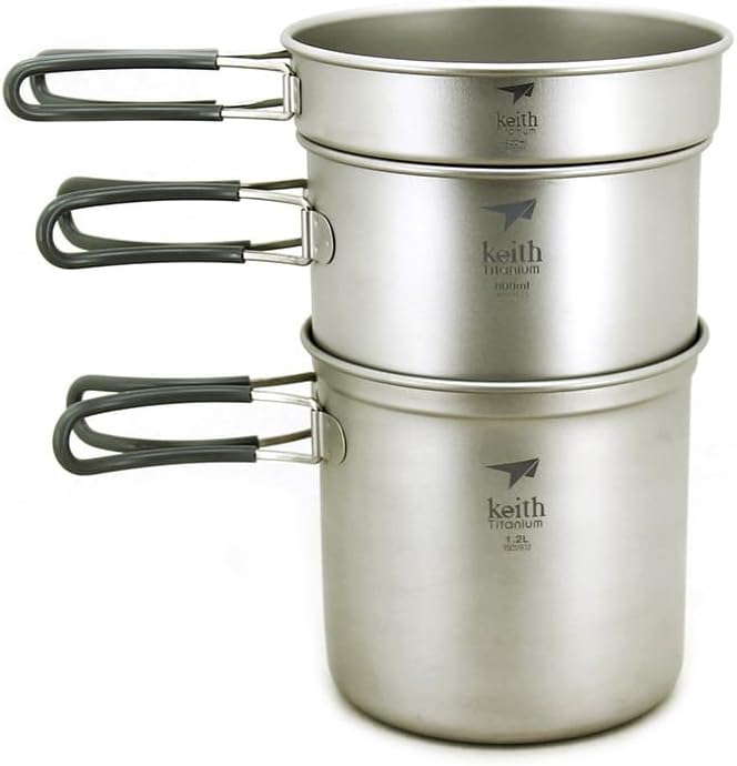 Keith Ti6014 Grade 1 Pure Titanium 3-Piece Pot and Pan Set