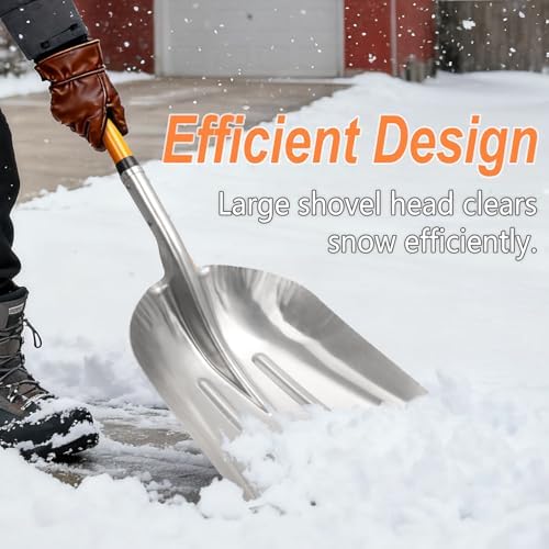 Aluminum Snow Shovel with D Handle Metal Snow Shovel for Driveway 45Inches 3.7 Pounds Transfer Shovel Shovel for Gardening, Orange