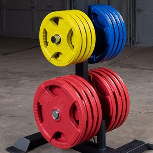 Body-Solid Quad Grip Design Rubber Plate - Olympic Weight Plates with Rubber Coating for Weight Lifting and Strength Training