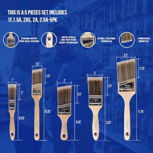 Pro Grade Paint Brushes, Paint Brush Set for Walls, Trim & Stain, 5-Piece | Interior & exterior | Cabinets, doors, furniture