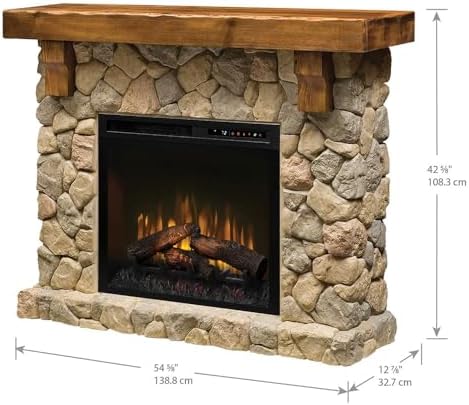 Dimplex Fieldstone Electric Fireplace with Mantel Surround Package | Pine with Natural Stone-Look, Includes 26" Electric Fireplace - #GDS28L8-904ST